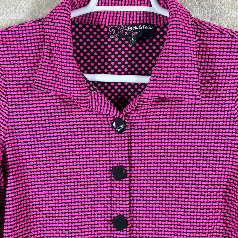Peck & Peck Womens Indie Sleaze Textured Bubble Knit Button Up Top Pink Black M